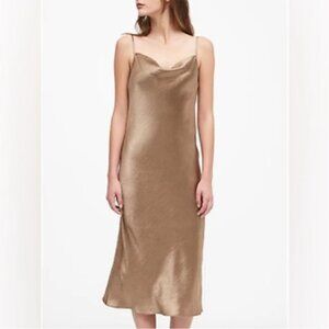 Banana Republic Cowl Neck Satin Midi Slip Dress, Champagne - Size M Medium